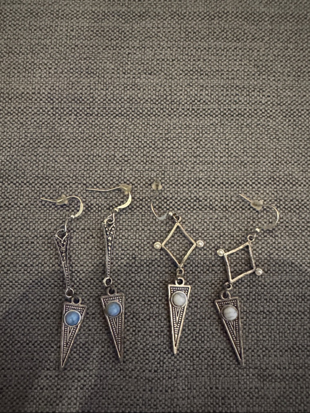 Boho Silver-Tone Dangle Earrings with Accent Stone